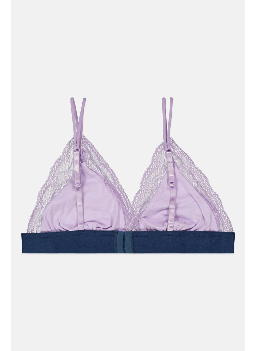 hunkemoller - Women Non Padded Lace Trim Triangle Bra, Purple - Image 1