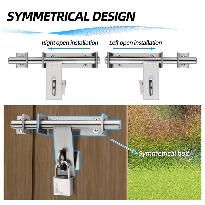 BAO YI LAI Heavy Duty Barrel Bolts Safety Door Lock, 6.7 Inch Slide Bolt Gate Latch with Padlock Hole,Solid SUS304 Stainless Steel Barrel Bolt Latch for Wooden Fence, Yard Door, Barn Door, Shed Door, Interior - Image 4