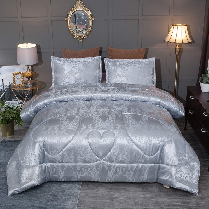 Raytrue-X Grey Queen Size Comforter Sets All Season Silver Bedding Lightweight Comforter for Queen Bed Silk Quilt Microfiber Comforter Set Blanket Matching 2 Pillow Shams (Full/Queen, 88x88 inches) - Image 1