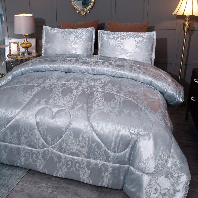 Raytrue-X Grey Queen Size Comforter Sets All Season Silver Bedding Lightweight Comforter for Queen Bed Silk Quilt Microfiber Comforter Set Blanket Matching 2 Pillow Shams (Full/Queen, 88x88 inches) - Image 2