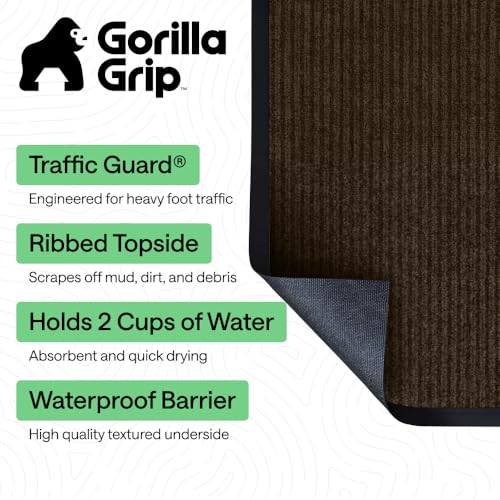 GORILLA GRIP Waterproof Traffic Guard Door Mat 2 Pack Heavy Duty Entryway Mats Strong Backing Commercial Utility Rugs for Office Hallway Garage Floor and Home Low Profile Carpet 29x17 Brown - Image 3