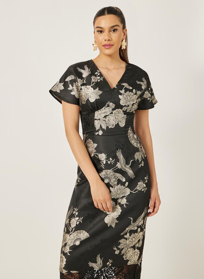 Styli Floral Jacquard Fringe Dress  - Image 3