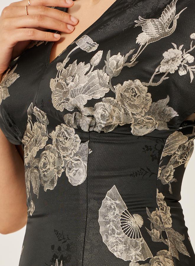 Styli Floral Jacquard Fringe Dress  - Image 5