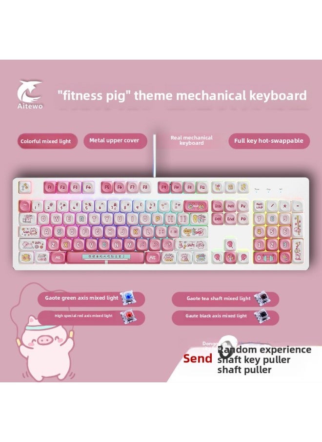 Generic - Customized 104 Key Wired Mixed Light Metal Mechanical Keyboard PBT Animation Theme Full Key No Punch Hot Plug Green Shaft-Color:Green Axis-k103 White Background Gradient Purple Rabbit Mechanical Keyboard - Image 1