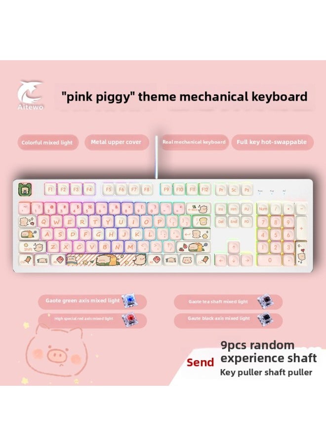 Generic - Customized 104 Key Wired Mixed Light Metal Mechanical Keyboard PBT Animation Theme Full Key No Punch Hot Plug Green Shaft-Color:Green Axis-k103 White Background Gradient Purple Rabbit Mechanical Keyboard - Image 1