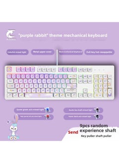 Customized 104 Key Wired Mixed Light Metal Mechanical Keyboard PBT Animation Theme Full Key No Punch Hot Plug Green Shaft-Color:Green Axis-k103 White Background Gradient Purple Rabbit Mechanical Keyboard
