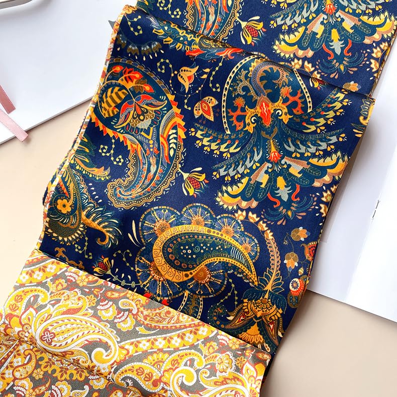 MEISEE 100% Mulberry Silk Scarf for Women 59â€*6.3â€ Long Headscarf Neck Scarf Hair Wraps and Shawls with Gift Packed (Blue+yellow cashew nuts) - Image 3