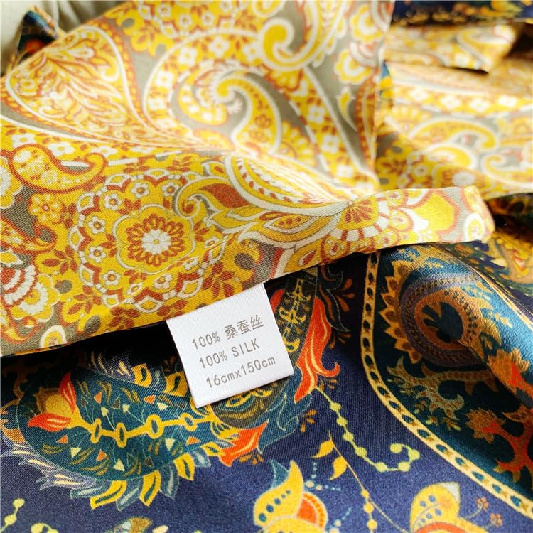 MEISEE 100% Mulberry Silk Scarf for Women 59â€*6.3â€ Long Headscarf Neck Scarf Hair Wraps and Shawls with Gift Packed (Blue+yellow cashew nuts) - Image 4