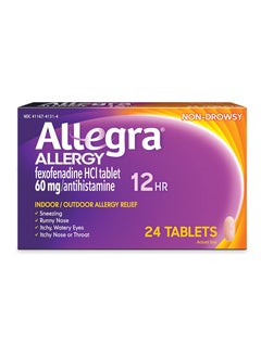 Allegra Allegra Adult 12HR Non-Drowsy Antihistamine, 24 Tablets, Fast-acting Allergy Symptom Relief, 60 mg 