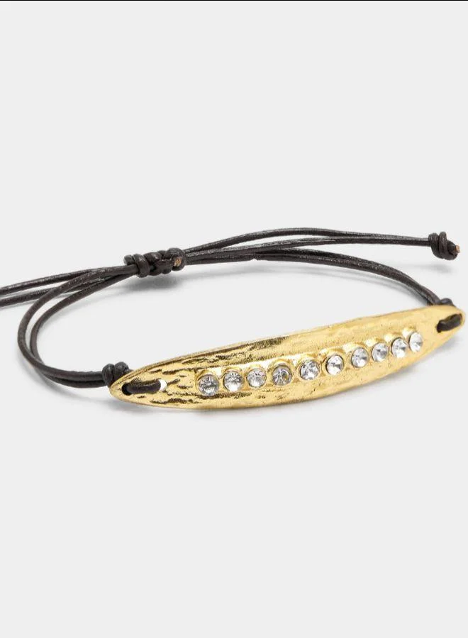بارفوا سوار من حبل جلدي مع صفيحة وبلورات ذهبية