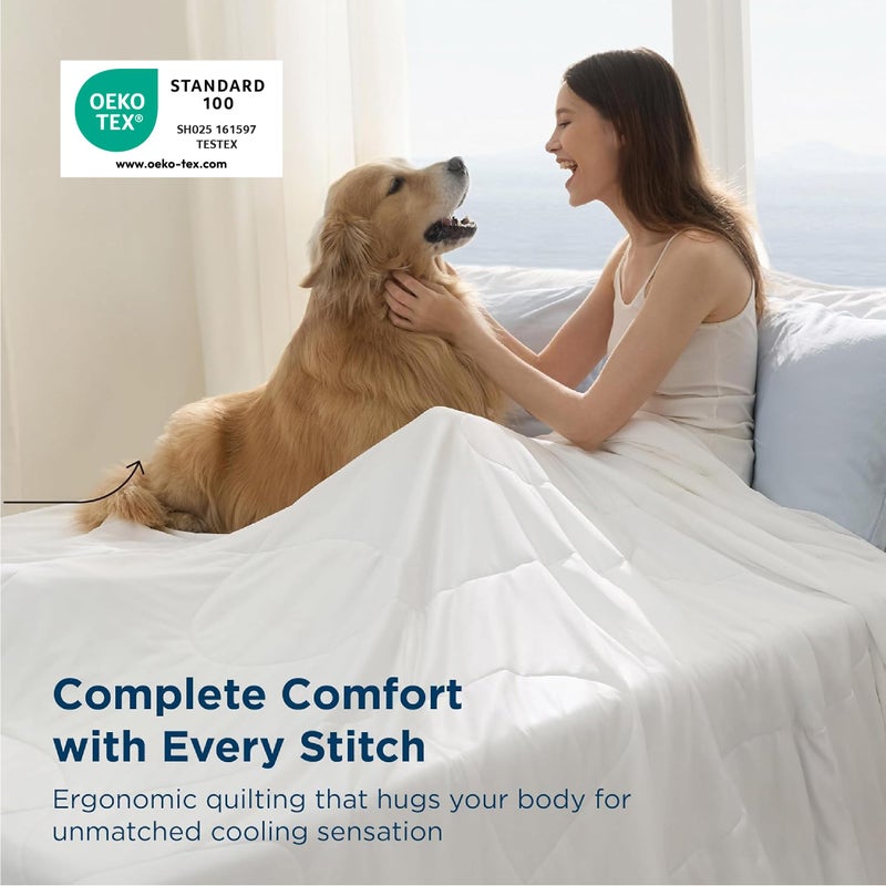 Bedsure Cooling Comforter King Size - GentleSoft Moisture Wicking Cooling Blanket for Hot Sleepers, Breathable Lightweight Duvet Insert, Dual-Sided Summer Blanket, White, 102x90 Inches - Image 5