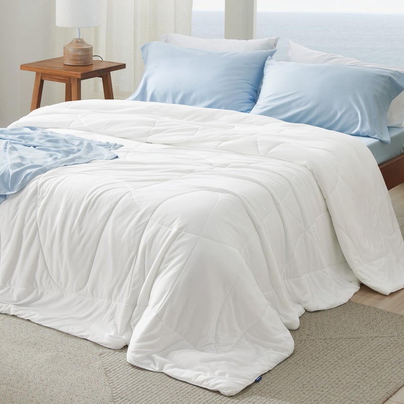 Bedsure Cooling Comforter King Size - GentleSoft Moisture Wicking Cooling Blanket for Hot Sleepers, Breathable Lightweight Duvet Insert, Dual-Sided Summer Blanket, White, 102x90 Inches - Image 1