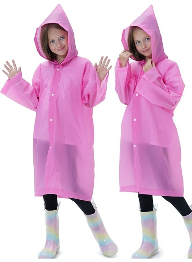 Raincoat for Kids, EVA Coat Reusable Poncho Jacket for Boys and Girls 6-13 Years Old, Emergency Gear for Outdoor Camping Hiking Traveling School 115LX55CM (Pink)