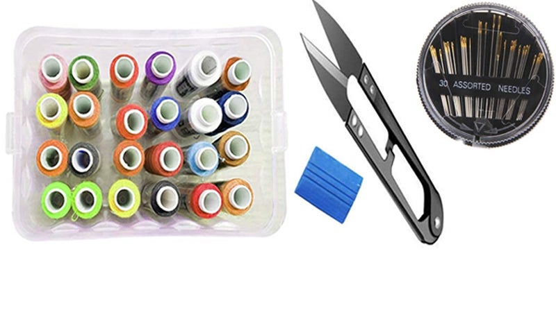 ikis ikis Sewing Kit 5 in 124 Assorted Polyester Spool Stitching Thread Accessory Storage Box Muticolour Thread CutterNeedleChalk Sewing Box with Thread Cutter Chalk Needle 