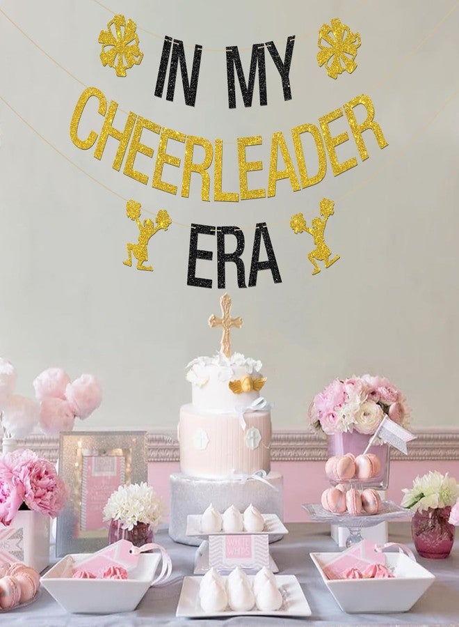 INNORU In My Cheerleader Era Banner, Cheers Sport Gymnast Wedding Engagement Birthday Decor, Cheerleading, Cheerleader Graduation Party Decorations Supplies, Gold Black Glitter - Image 3