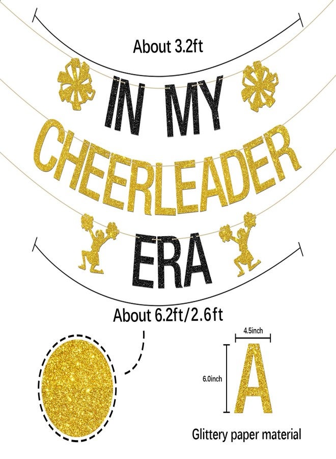 INNORU In My Cheerleader Era Banner, Cheers Sport Gymnast Wedding Engagement Birthday Decor, Cheerleading, Cheerleader Graduation Party Decorations Supplies, Gold Black Glitter - Image 2