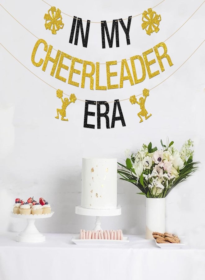 INNORU In My Cheerleader Era Banner, Cheers Sport Gymnast Wedding Engagement Birthday Decor, Cheerleading, Cheerleader Graduation Party Decorations Supplies, Gold Black Glitter - Image 4