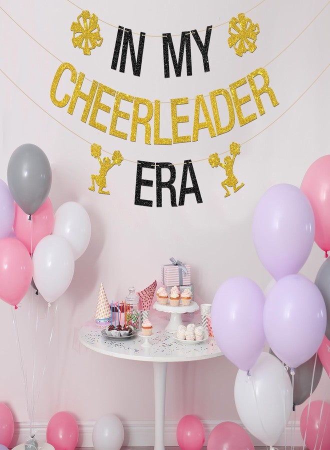 INNORU In My Cheerleader Era Banner, Cheers Sport Gymnast Wedding Engagement Birthday Decor, Cheerleading, Cheerleader Graduation Party Decorations Supplies, Gold Black Glitter - Image 5