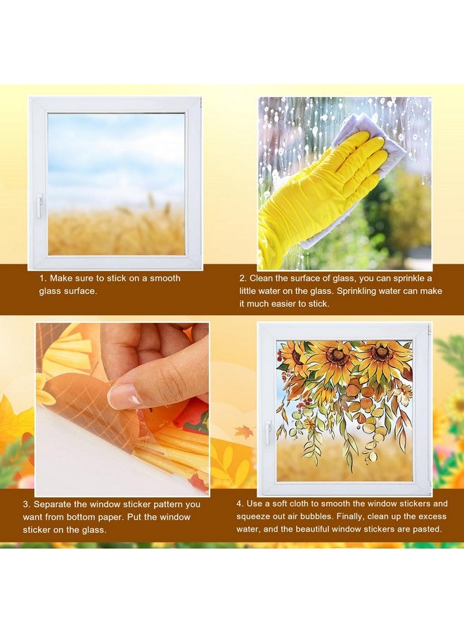Whaline Whaline 9 Sheets Fall Sunflower Window Clings Hanging Flower Vine Pumpkin Window Stickers Autumn Floral Static Reusable Window Decals for Harvest Party Home Office Decor  - Image 3