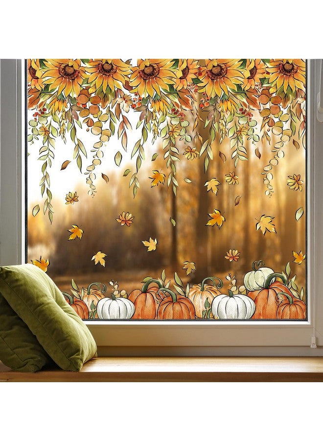 Whaline Whaline 9 Sheets Fall Sunflower Window Clings Hanging Flower Vine Pumpkin Window Stickers Autumn Floral Static Reusable Window Decals for Harvest Party Home Office Decor  - Image 5