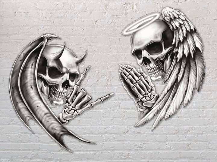 ASTUTE GRACE 2 Pack Devil Death Skull Angel Life Skull Bumper Vinyl Sticker for Car Truck Motorcycle Helmet 45 Inch Each AG682 - Image 1
