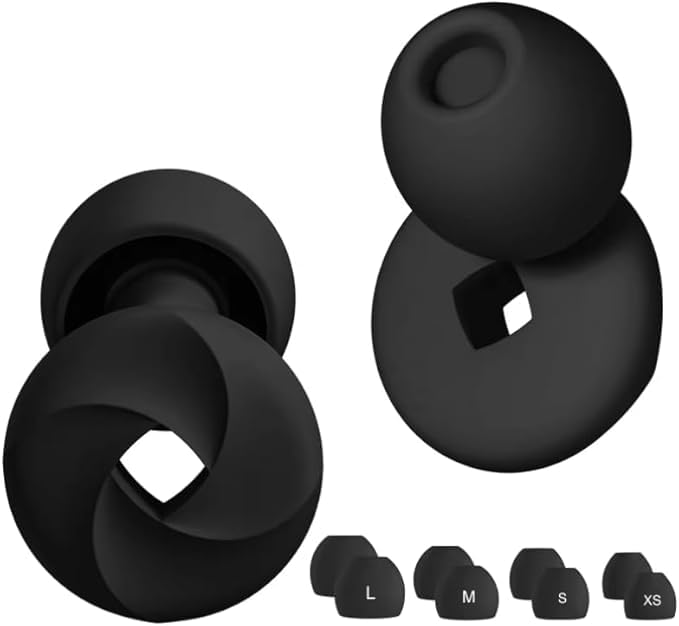 Onomie Loop Earplugs for Noise Reduction High Fidelity Ear Protection for Concerts, Work, Noise Reduction, Studying, Musicians, Motorcycles, Relaxation - SNR 33 Filter Sound Blocking - Reusable Flexible Earplugs for Sleep - Travel , 4 Ear Tips in XS,S,M, L (Black, One Size) - Image 1