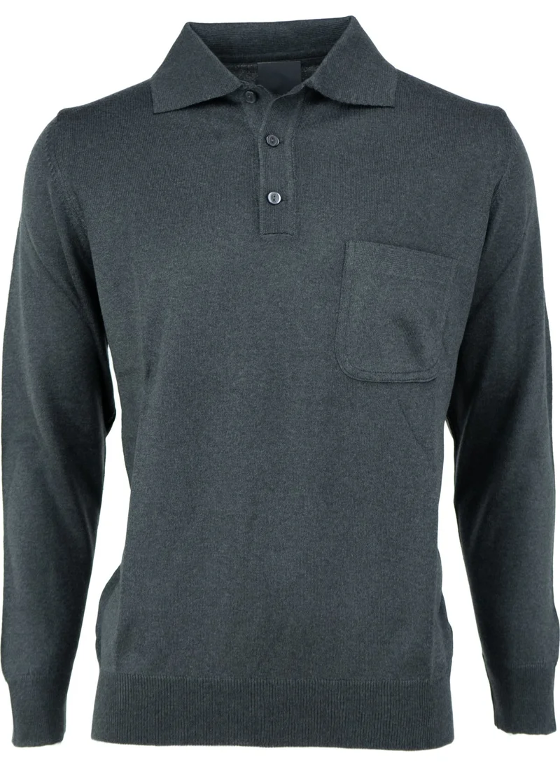 Oppland Men's Winter Solid Color Casual Cut Pocket Shirt Collar Thin Wool Sweater