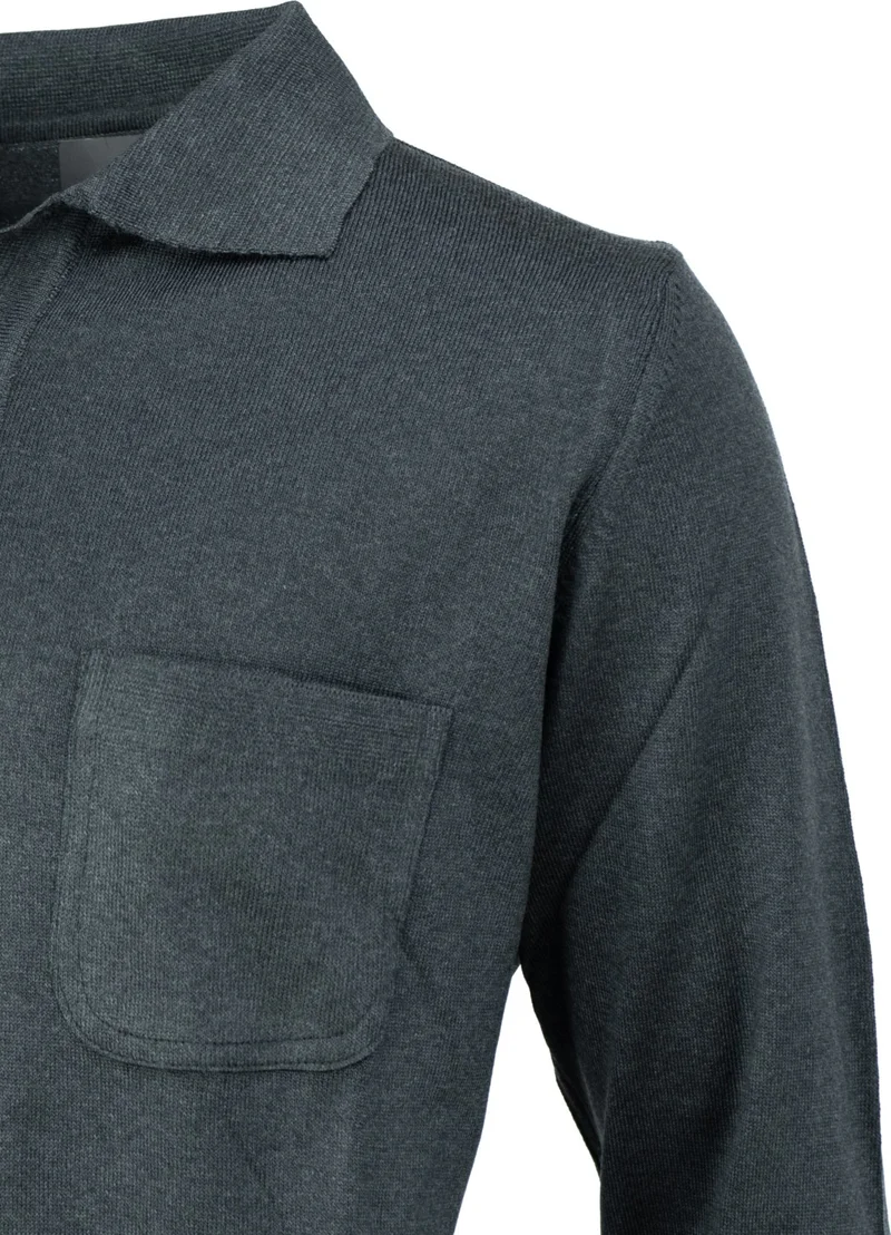 Oppland Men's Winter Solid Color Casual Cut Pocket Shirt Collar Thin Wool Sweater