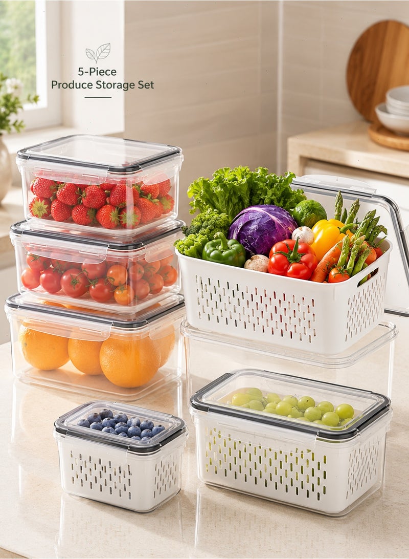 Yoawllty 5PCS Fridge Organizer with Removable Draining Colanders and Lid, Fridge Food Storage Organizer for Fruit, Vegetables, Berry and Meat Keeper Fresh - Image 1