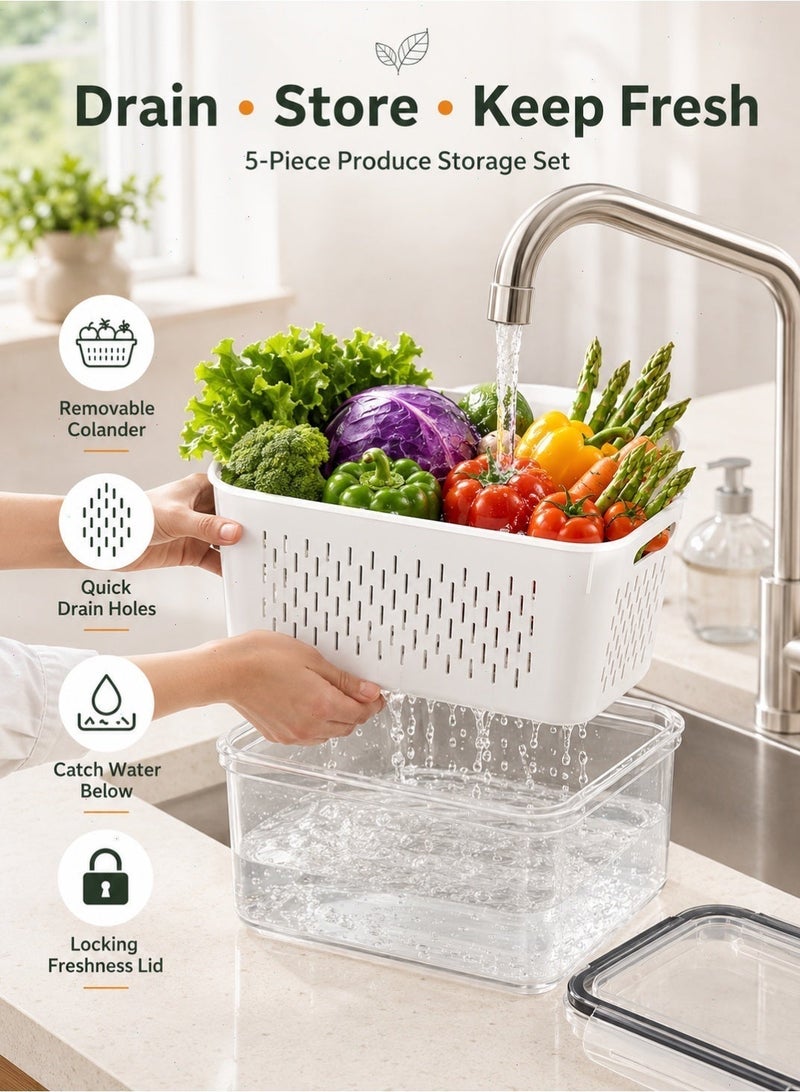 Yoawllty 5PCS Fridge Organizer with Removable Draining Colanders and Lid, Fridge Food Storage Organizer for Fruit, Vegetables, Berry and Meat Keeper Fresh - Image 4