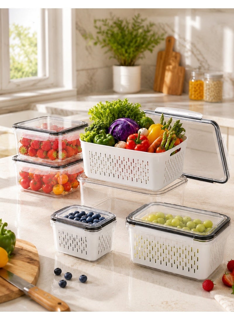 Yoawllty 5PCS Fridge Organizer with Removable Draining Colanders and Lid, Fridge Food Storage Organizer for Fruit, Vegetables, Berry and Meat Keeper Fresh - Image 1