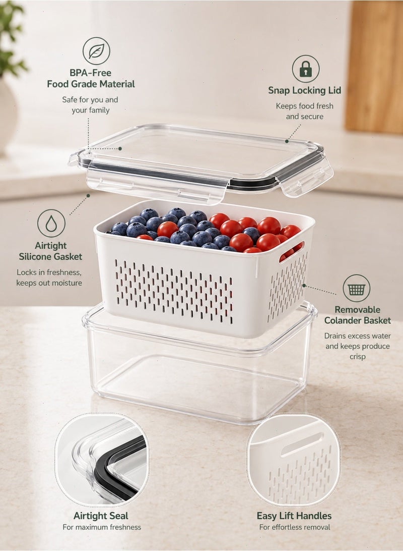 Yoawllty 5PCS Fridge Organizer with Removable Draining Colanders and Lid, Fridge Food Storage Organizer for Fruit, Vegetables, Berry and Meat Keeper Fresh - Image 3