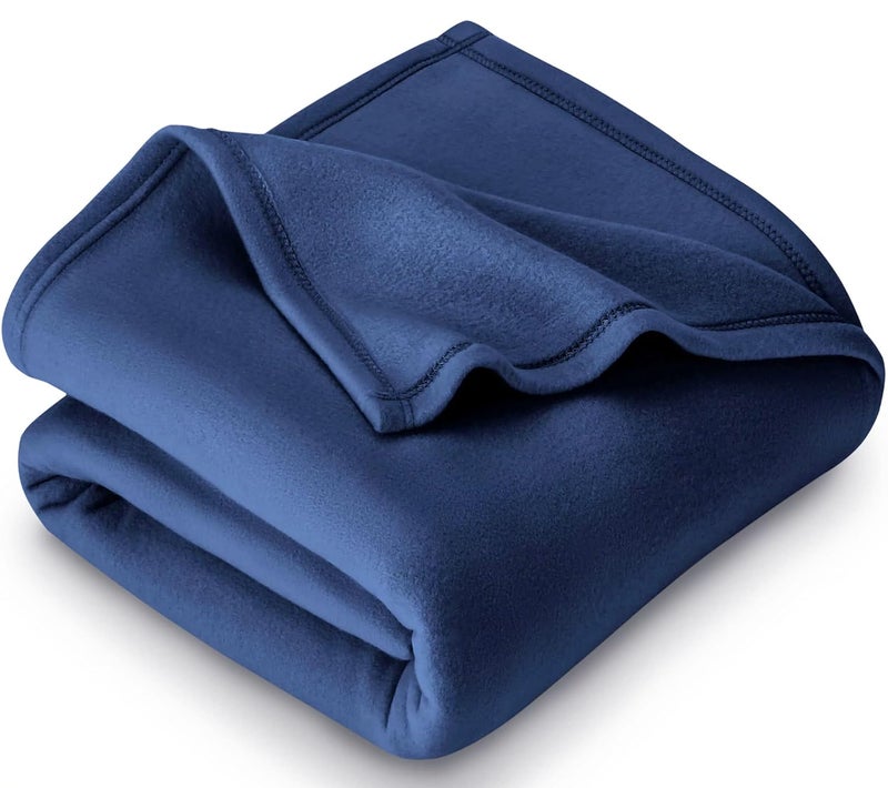 BSB HOME® All Season Solid/Plain Light Weight Polar Fleece Double Panipat Famous Warm or Hot Winter Blanket (90 x 90 inches, Blue) - Image 1
