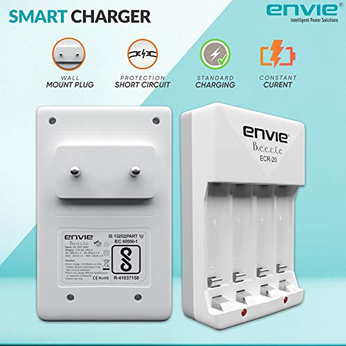 ENVIE High Speed Wall Plug Charger ECR 20 for AA & AAA Ni-mh/Ni-cd Rechargeable Batteries | 2000MA Output Current | with 2 AA2800 Ni-mh Batteries (ECR2028002PL) - Image 4