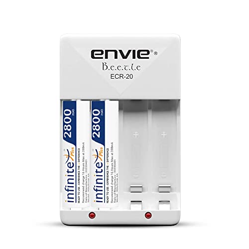 ENVIE High Speed Wall Plug Charger ECR 20 for AA & AAA Ni-mh/Ni-cd Rechargeable Batteries | 2000MA Output Current | with 2 AA2800 Ni-mh Batteries (ECR2028002PL) - Image 1