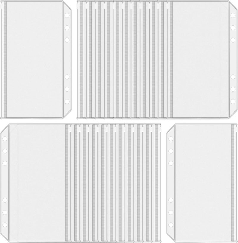 Antner 24PCS A6 Binder Pockets 6 Holes Zipper Cash Envelopes for Money Saving Binder, Clear A6 Budget Envelopes Planner Inserts Money Organizer Folder for Cash, Loose Leaf Filling Bags Document Pouch - Image 1