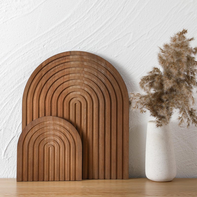 2 Pcs Decorative Wood Cutting Board Wooden Rainbow Decor Boho Kitchen Decor Serving Trays Cutting Chopping Block for Home Kitchen Farmhouse Decoration Wall Shelf MantelBrownPine