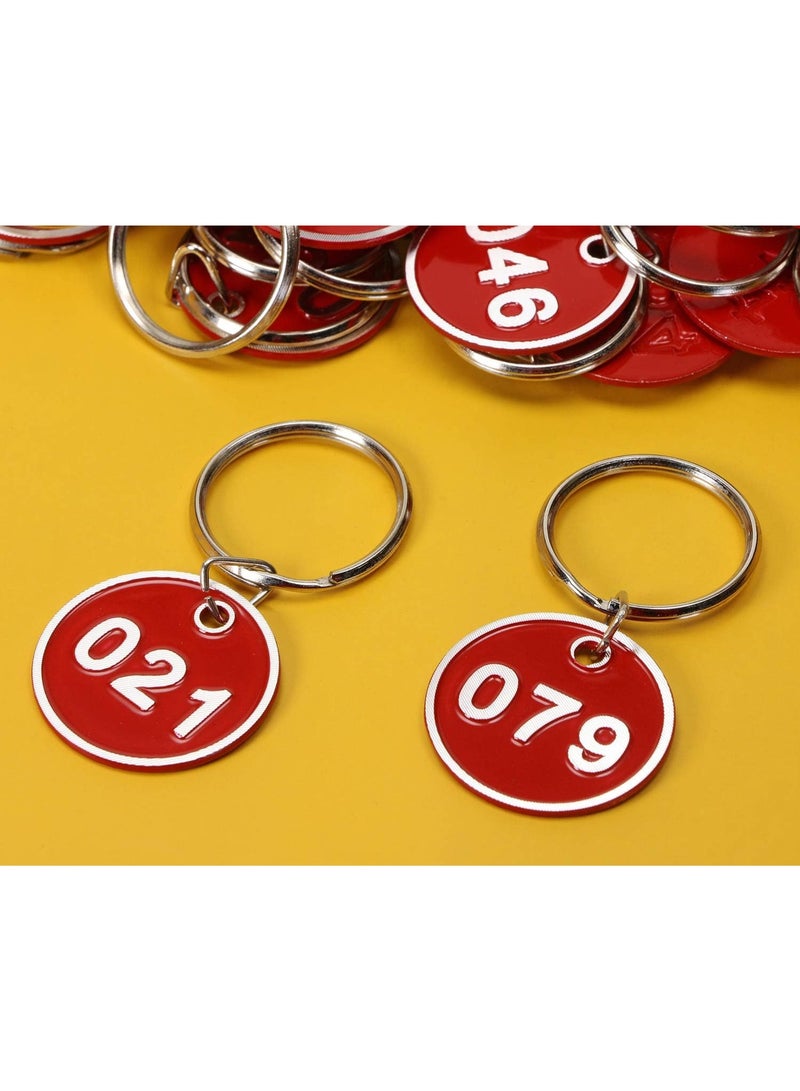 SHENGHUI 1-100 رقم ملون علامات معدنية صلبة للتعريف بعلامات الأمتعة مع حلقات مفصولة لنظام تحديد صندوق المفاتيح المنظم (أحمر) - Image 2