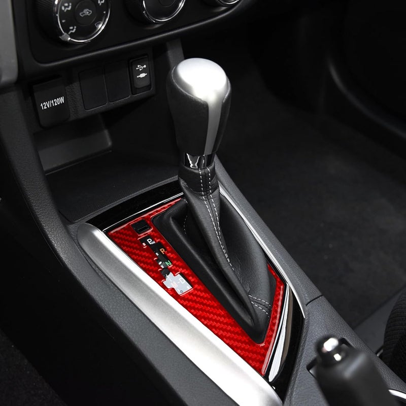 PJFUS 1pc Real 3k Red Carbon Fiber Car Center Console Gear Shift Panel Transmission Cover Kit Sticker - Image 3