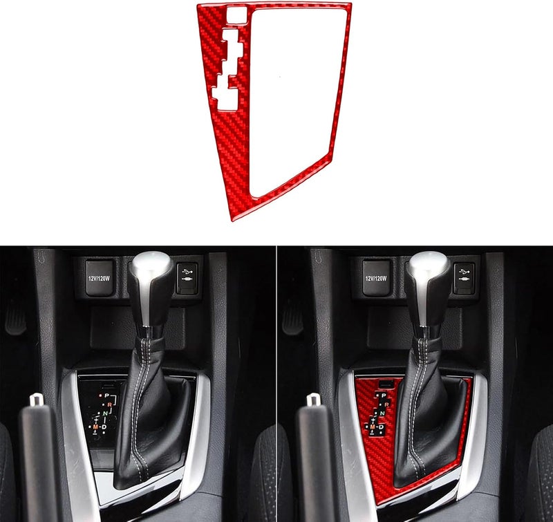 PJFUS 1pc Real 3k Red Carbon Fiber Car Center Console Gear Shift Panel Transmission Cover Kit Sticker - Image 1