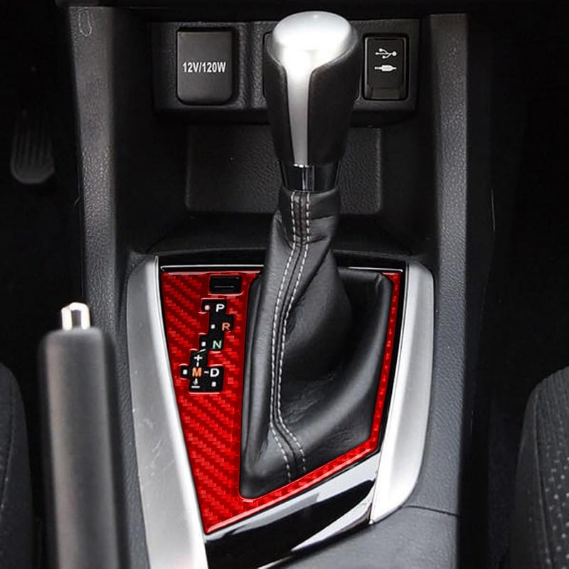 PJFUS 1pc Real 3k Red Carbon Fiber Car Center Console Gear Shift Panel Transmission Cover Kit Sticker - Image 2