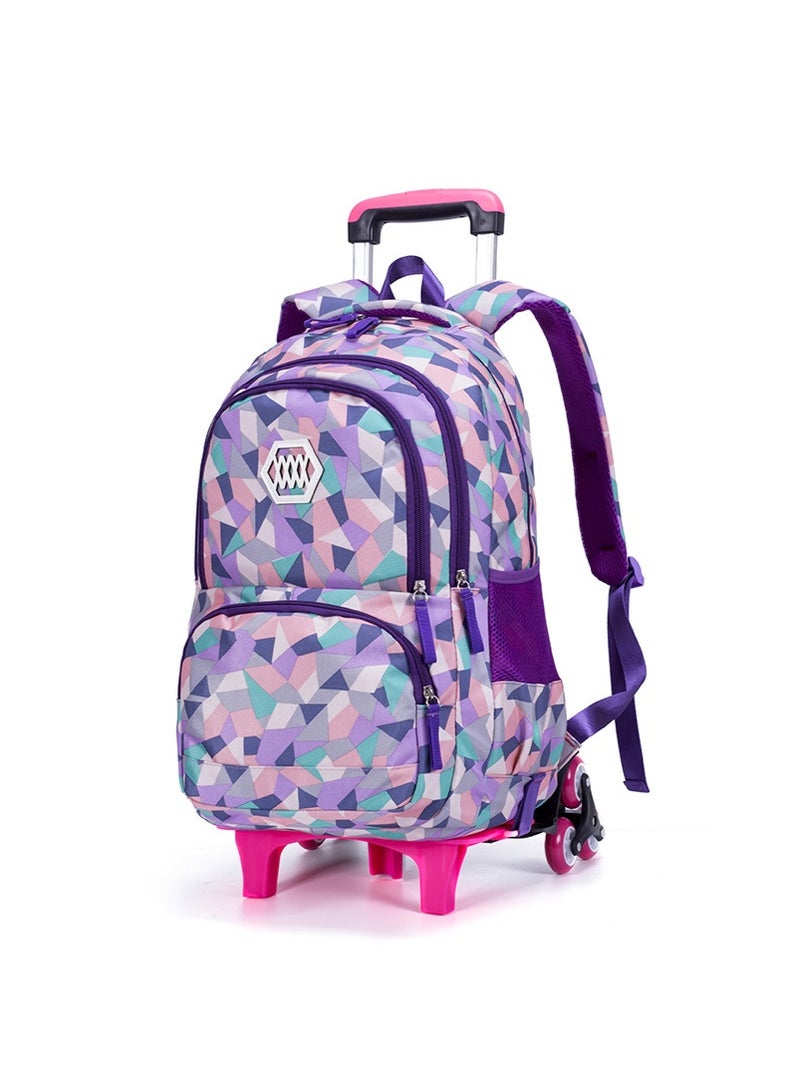 تابيت حقيبة الظهر المدرسية عربة للبنات، حقيبة المدرسة مع 6 عجلات، حقيبة الظهر المدرسية للبنات المراهقات 8-12 سنة، عربة المدرسة القابلة للإزالة للسفر المدرسي (الأرجواني) - Image 1