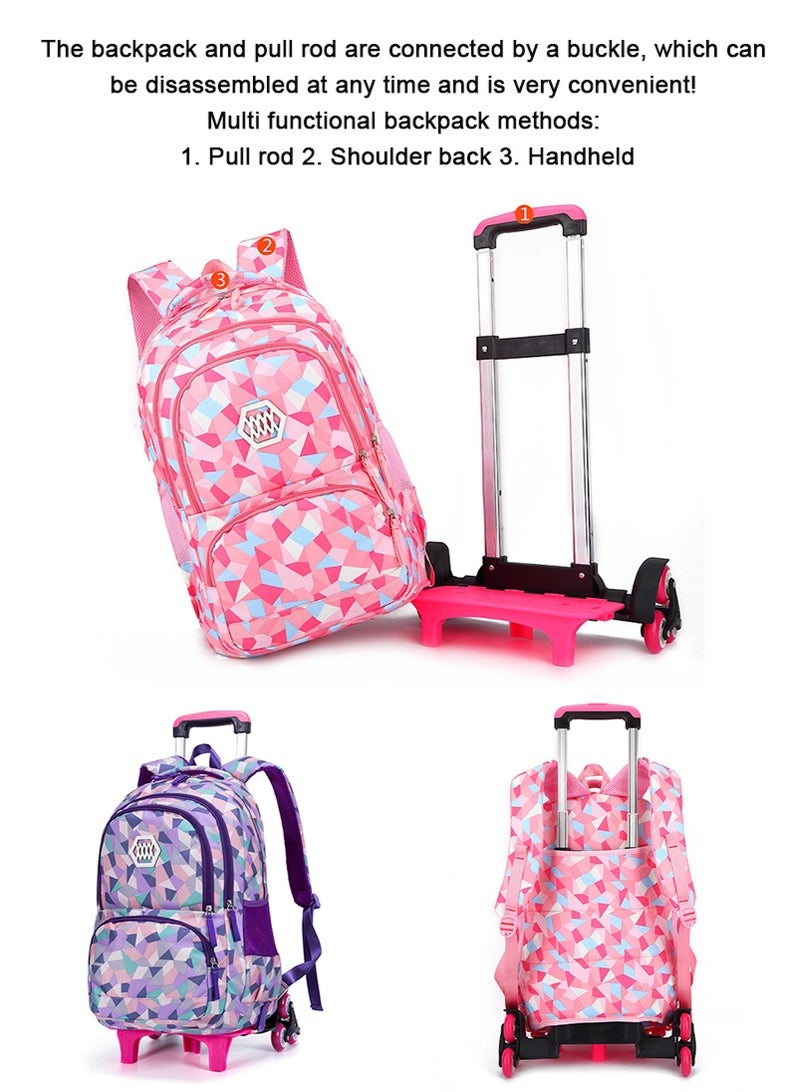 تابيت حقيبة الظهر المدرسية عربة للبنات، حقيبة المدرسة مع 6 عجلات، حقيبة الظهر المدرسية للبنات المراهقات 8-12 سنة، عربة المدرسة القابلة للإزالة للسفر المدرسي (الأرجواني) - Image 4