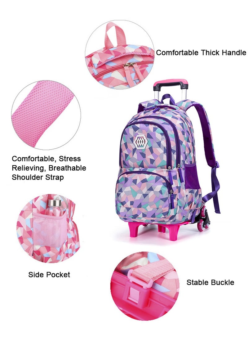 تابيت حقيبة الظهر المدرسية عربة للبنات، حقيبة المدرسة مع 6 عجلات، حقيبة الظهر المدرسية للبنات المراهقات 8-12 سنة، عربة المدرسة القابلة للإزالة للسفر المدرسي (الأرجواني) - Image 3