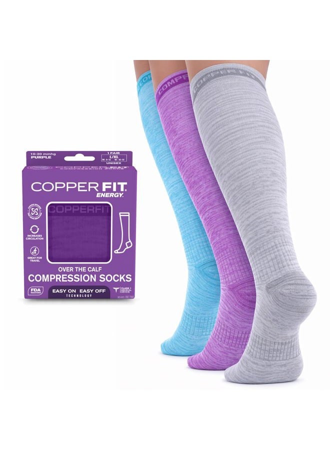 Copper Fit Unisex's 2.0 Easy-Off Knee High Compression Socks Running, Multi Color, S-M - Image 1