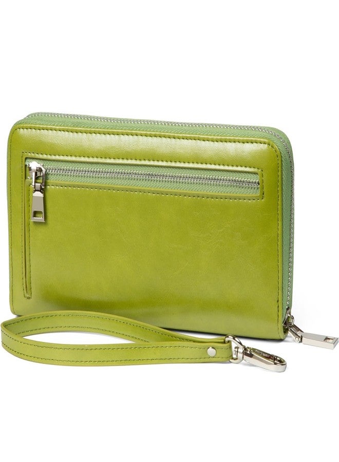 JEEBURYEE Women's RFID Blocking Large Capacity Luxury Oil Wax Genuine Leather Zip Around Wristlet Wallet Clutch Multi Card Holder Ladies Purse Green - Image 1