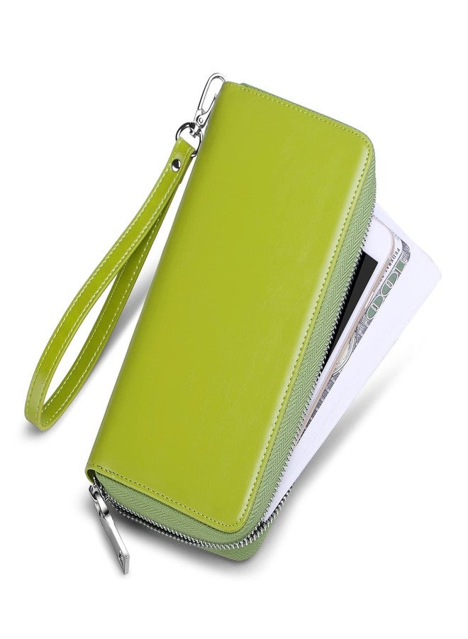 JEEBURYEE Women's RFID Blocking Large Capacity Luxury Oil Wax Genuine Leather Zip Around Wristlet Wallet Clutch Multi Card Holder Ladies Purse Green - Image 3