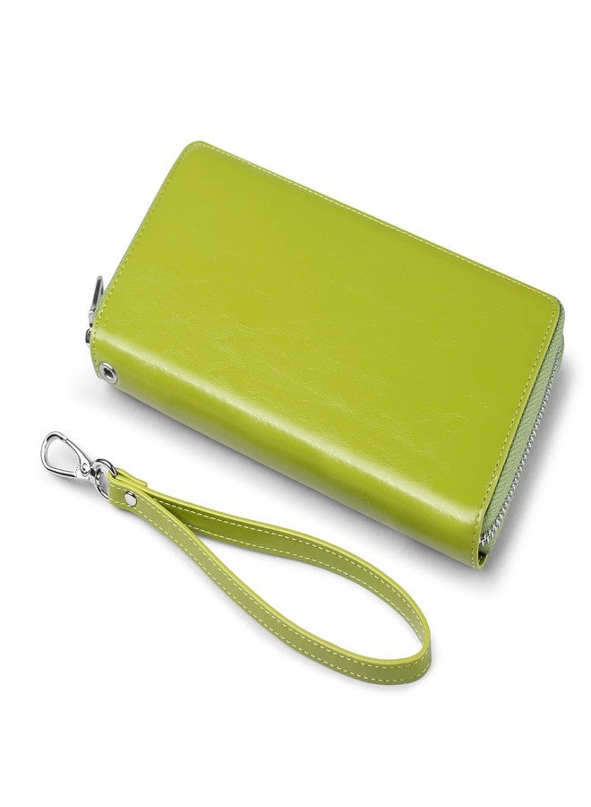 JEEBURYEE Women's RFID Blocking Large Capacity Luxury Oil Wax Genuine Leather Zip Around Wristlet Wallet Clutch Multi Card Holder Ladies Purse Green - Image 5