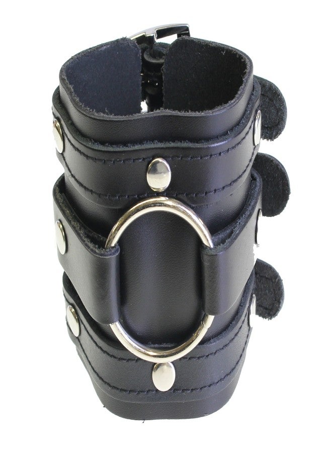 نابتيون جيفت وير سوار معصم عريض ثلاثي الأشرطة من الجلد من نبتون جيفتوير، بتصميم قوطي، مزود بإبزيم للإغلاق - جلد أسود - Image 2