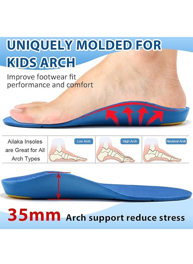 Ailaka Kids Orthotic Cushioning Arch Support Shoe Insoles, Children Pu Foam Inserts for Flat feet, Plantar Fasciitis, Feet Heel Pain Relief（27-29） - Image 2